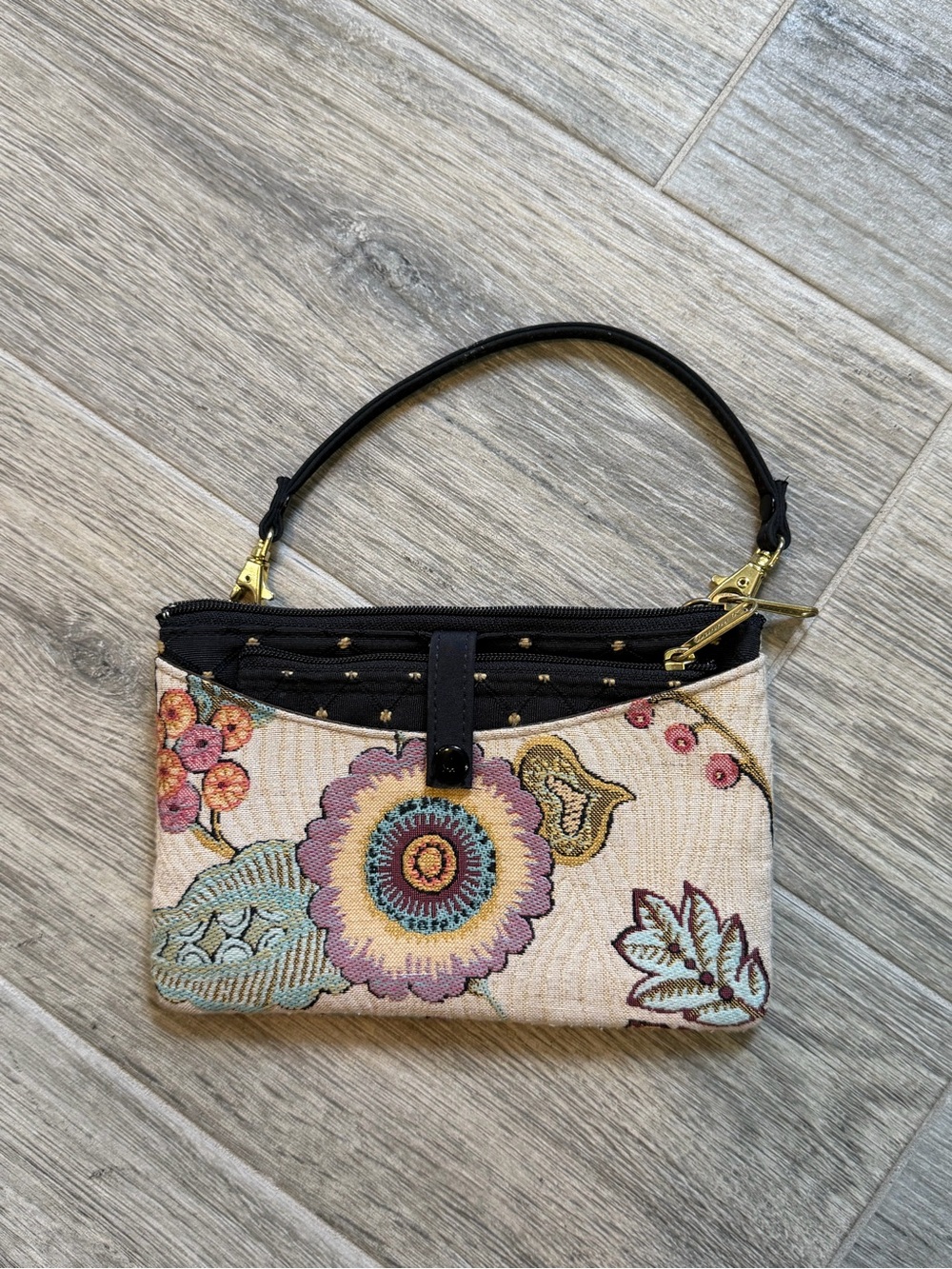 Danny K Floral Tapestry Wristlet Cluth Double Sided Zip Closure Art to Wear